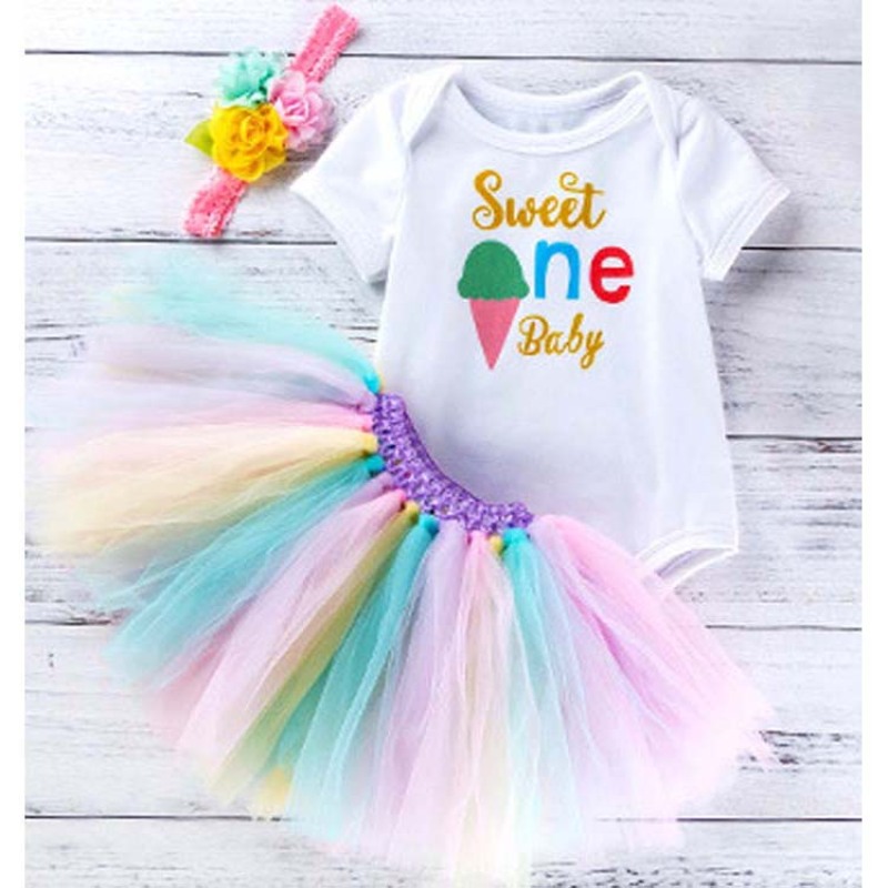 Wholesale Baby Girl Long Sleeve Birthday Romper With Tulle Skirts And Headband Set