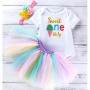 Wholesale Baby Girl Long Sleeve Birthday Romper With Tulle Skirts And Headband Set