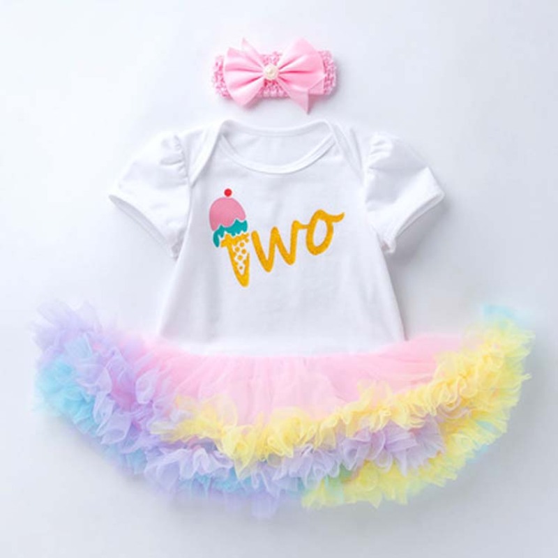 Hight Quality Baby Birthday Rainbow Smash Cake Tutu Dress Set With Headband 
