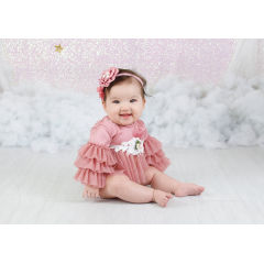 Boutique Cute Little Baby Girl Pink Long Sleeves Top With Ruffles And Lace Pants Clothing Set