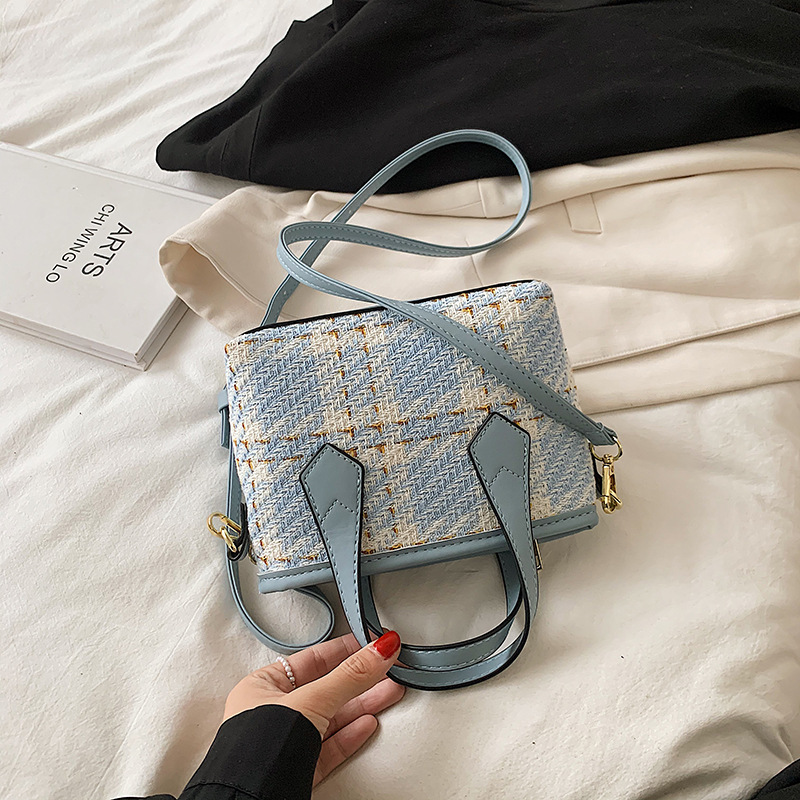 Checked Bucket Bag Woolen Wool Handbag Women's Bag