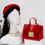 Wholesale Velvet Lingge Chain Messenger Bags And Elegant Ladies Fold Hair Band Two Pieces Set Design Women Purses And Handbags
