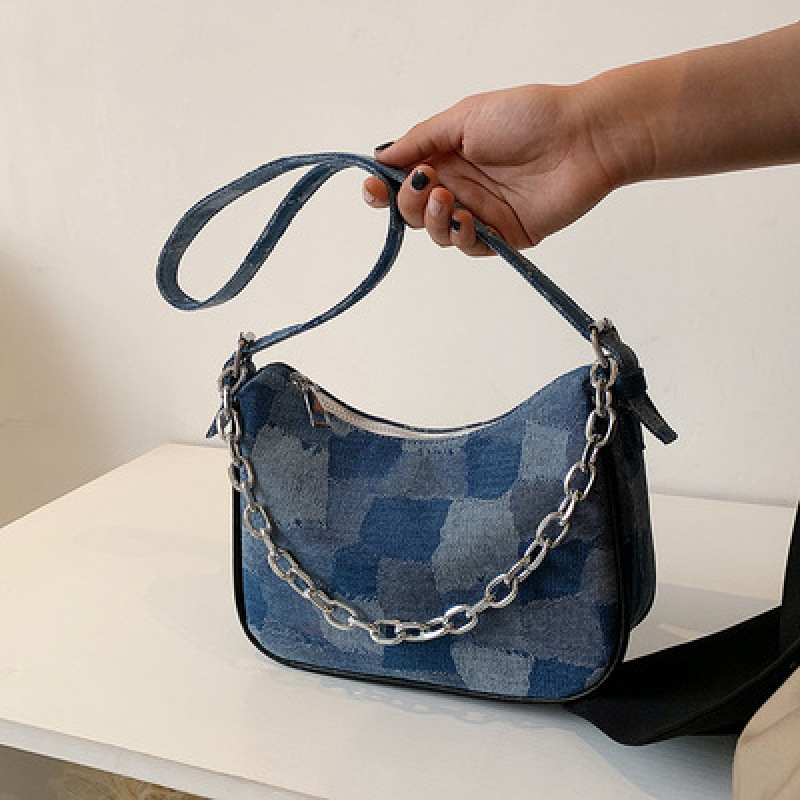 Korean Trendy Simple Ladies Grid Pattern Purses And Handbags Elegant Woman Chain Crossbody Bag Leather & Women Shoulder Bag