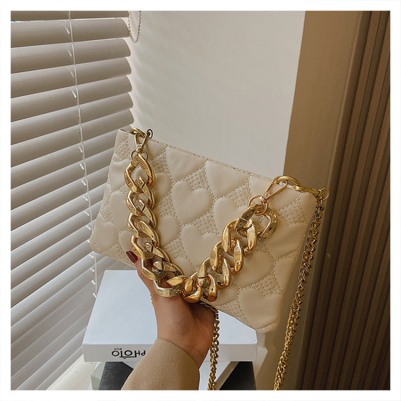 Euro-American Grid Thick Chain Portable Small Square Bag Pu Leather Ladies Handbags Ins Texturer Trend Messenger Handbags Ladies