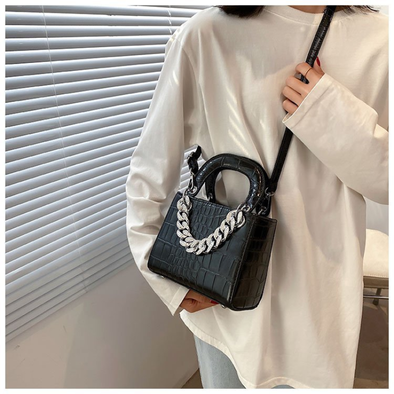 Crocodile Pattern Diamond Chain Small Square Bag Women Handbags