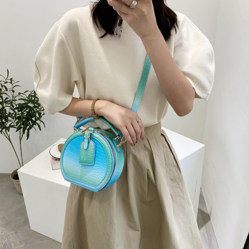 New Fashion Gradient Color PU Leather Handbags Designer Shoulder Round Bags For Women Hand Bags Ladies Purses 2021