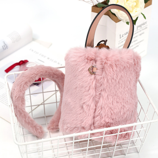 Bandeau en peluche et sac seau de sac à main diagonal en peluche chaud d'hiver