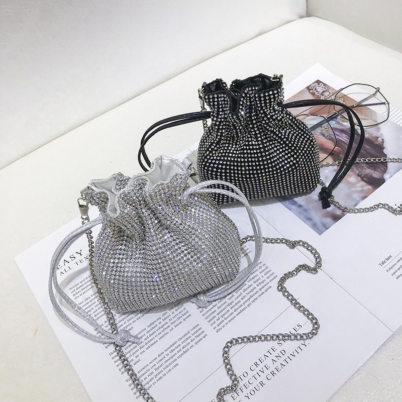 Ins Simple Rhinestone Bucket Bag Lady Bag 2021 New Fashion Texture Chain Messenger Bag Handbag For Woman