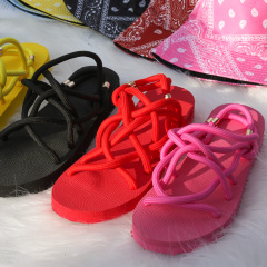 2021 New Beach Shoes The Latest Collocation 5-Color Printed Cashew Flower Fisherman Hat And Twine Sandals Set