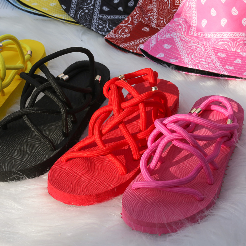 2021 New Beach Shoes The Latest Collocation 5-Color Printed Cashew Flower Fisherman Hat And Twine Sandals Set