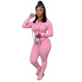 Amazon Wish Fall Hot Cross-Border European And American Women Solid Color Suit Personalized Zipper Sports Sweater Two-Piece Suit