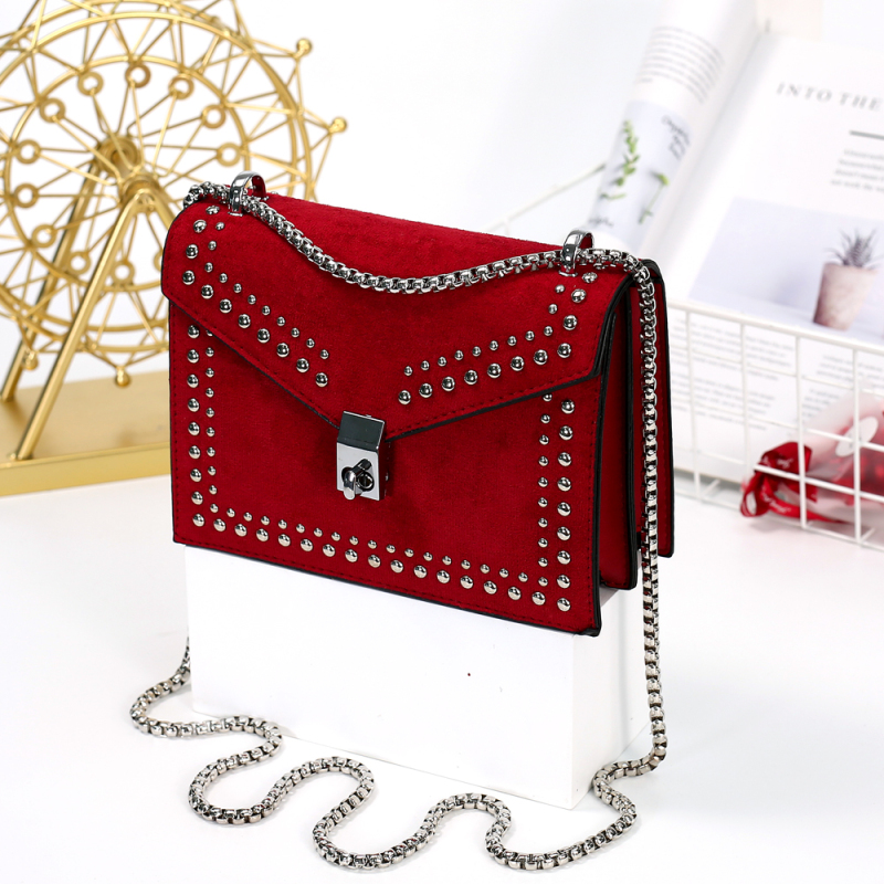 One-Shoulder Chain Rivet Solid Color Diagonal Square Bag Ladies Handbag