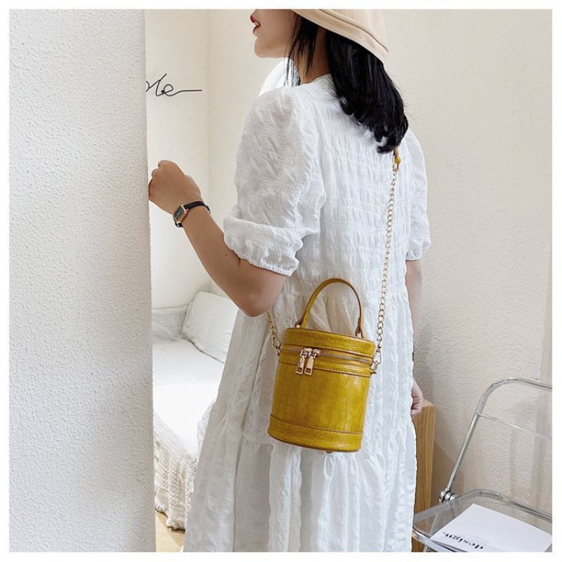 Crocodile Pattern Leather Handbags Bucket Bag Chain Shoulder Bag Mini Handbags for Women Purses
