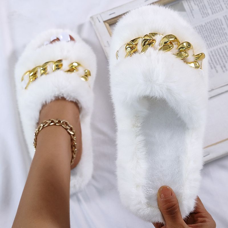 Wholesale Amazon Hot Sandals Women 2021 New European And American Flat Bottom Wool Metal Sexy Luxury Slippers