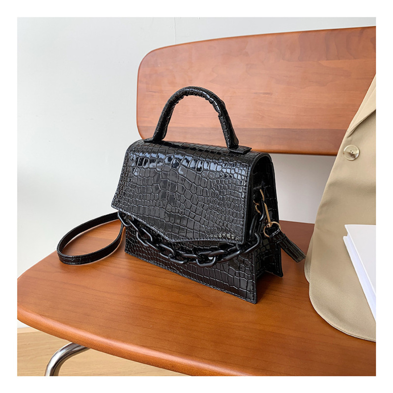 Crocodile Pattern Thick Chain Handbag Messenger Bag One-Shoulder Small Square Bag