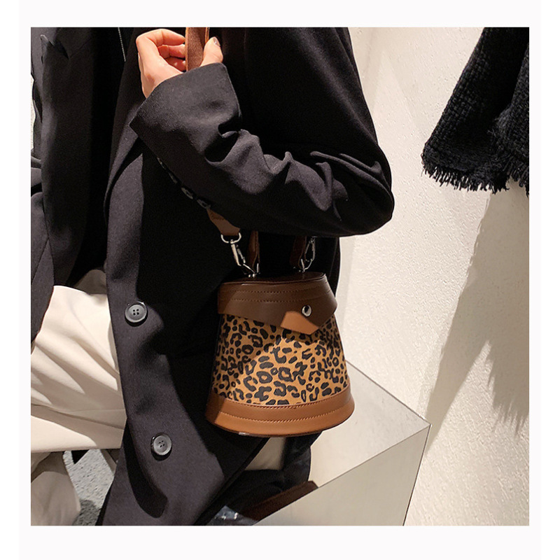 2021 Fashion Leopard Bag Handbag Women Pu Leather Small Female Shoulder Ladies Purse Bucket Handbags