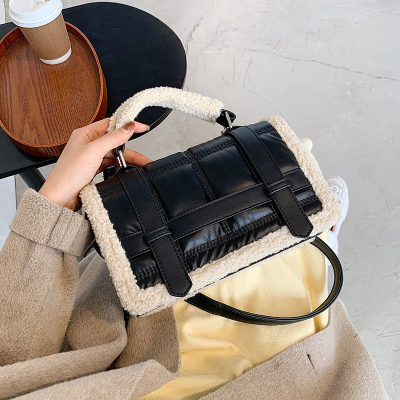 Ins New Trendy Ladies  Messenger Bag Autumn And Winter Fur Bag Stitching One-Shoulder Small Square Bag Fashion Handbag