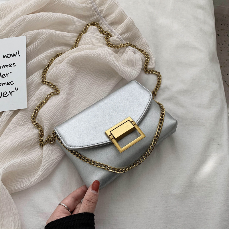 Нова корейська стильна ланцюгова сумка через плече з текстурованою штучною шкірою, універсальна сумка-мессенджер із замком, модна модна сумка для жінок