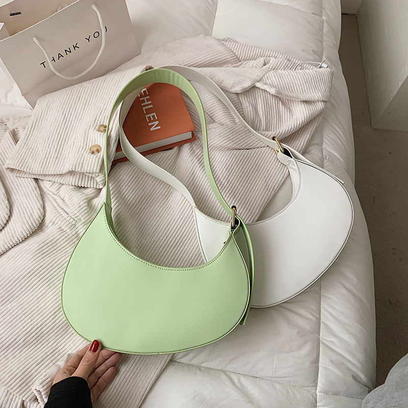 Hot Sale Solid Color Crescent Shaped Ladies Purses And Handbags Women Hand Bag New Polyester Texture Crossbody Bags Women