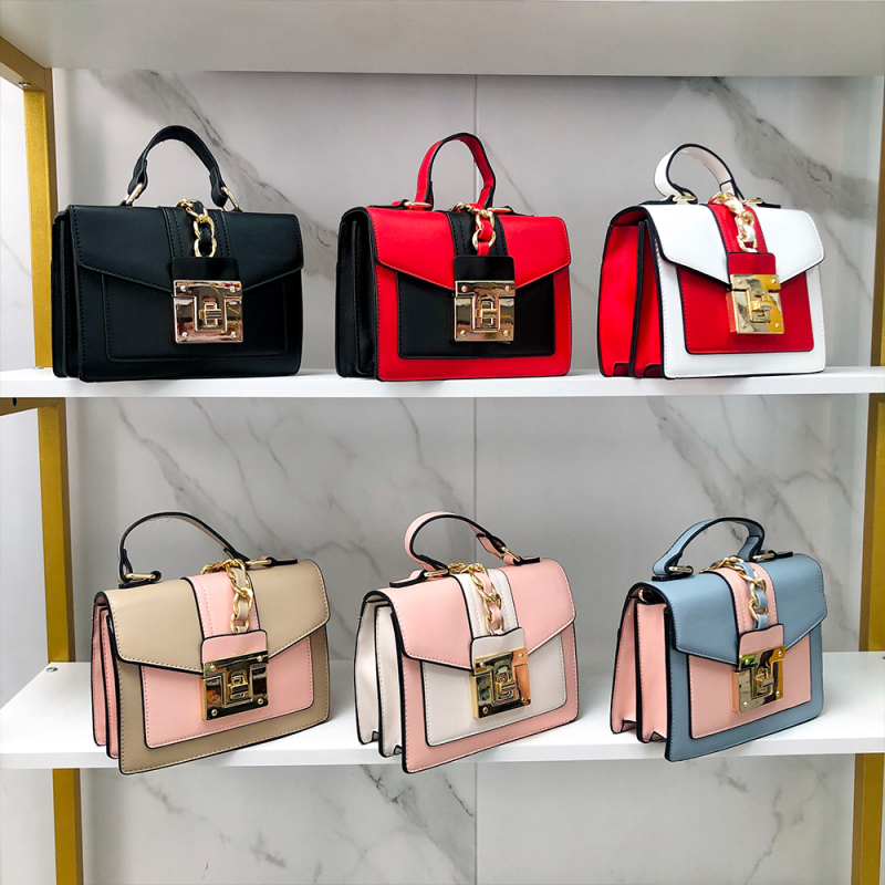  Women Pu Leather Crossbody Square Hardware Lock Bag 
