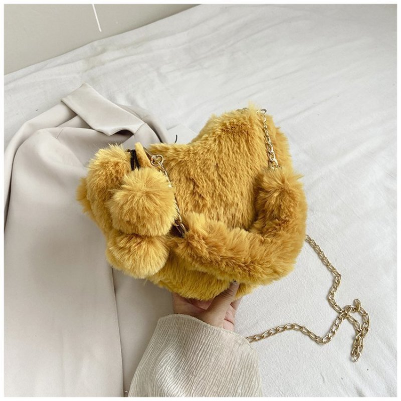 Fashion chain fur heart shape ladies women handbag designer handbags famous brands luxury handbags for women