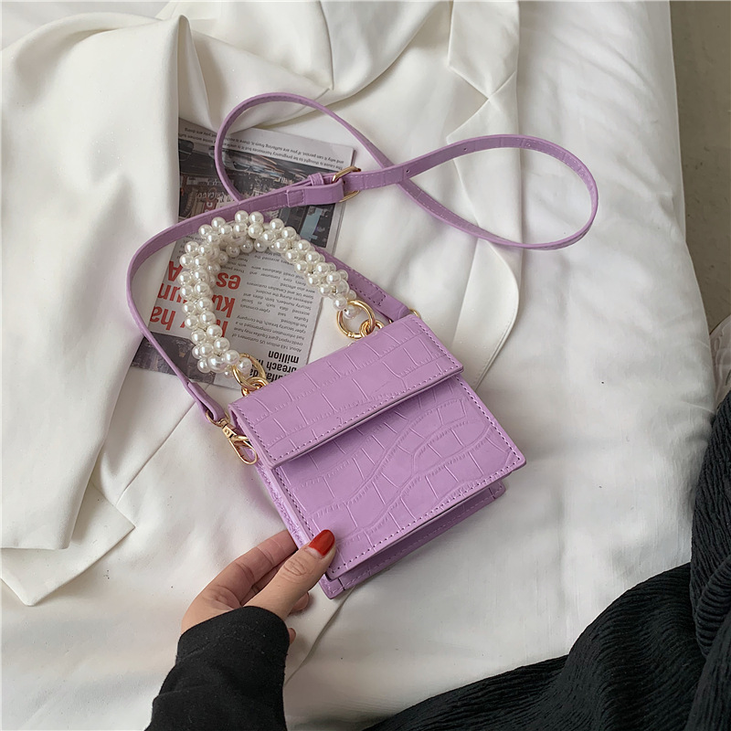 New style pearl chain crocodile pattern small square bag designer purses and handbags for women purses
