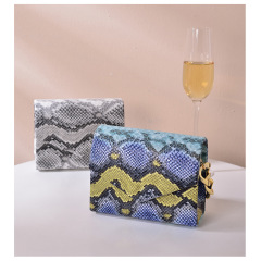 Snakeskin Pattern Leather Metal Chain Square Handbag