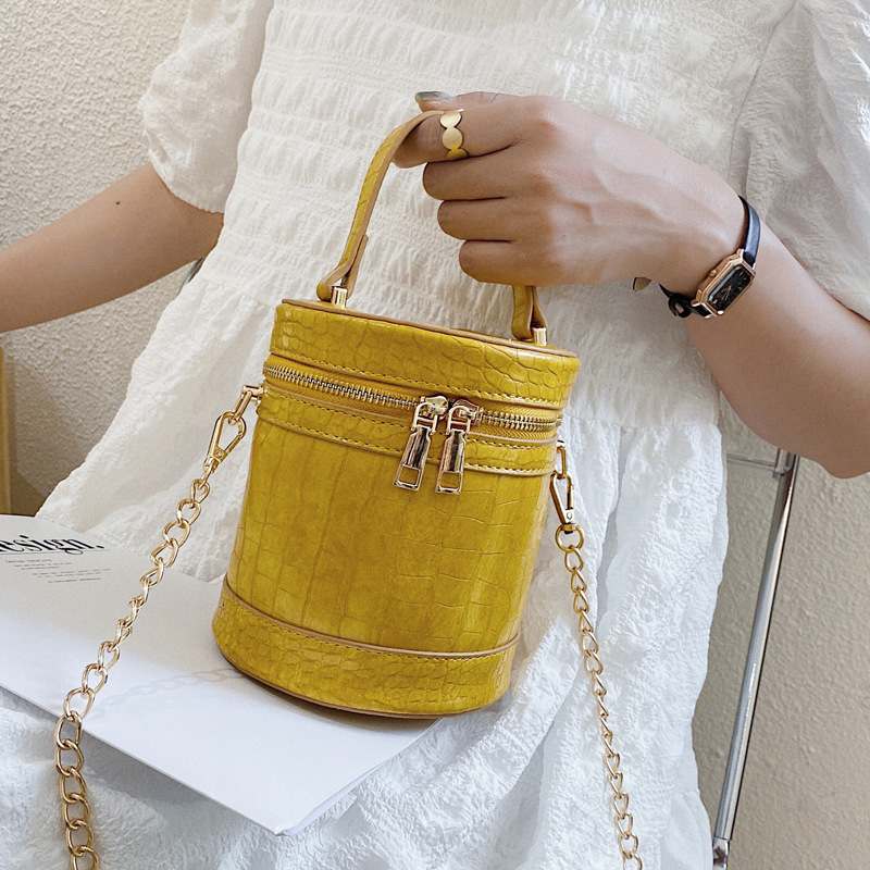 Crocodile Pattern Leather Handbags Bucket Bag Chain Shoulder Bag Mini Handbags for Women Purses