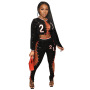 New High-Waist Pants Printed Sexy Sweater Fleece Sweater Long-Sleeved Straight Yoga Temperament Commuter Sequined Two-Piece Set