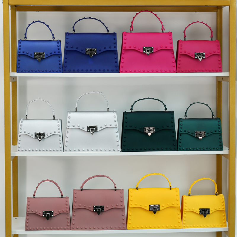 Fashion designer handbags famous brands matte pvc bag rivet jelly purse handbags for women purses and handbags
