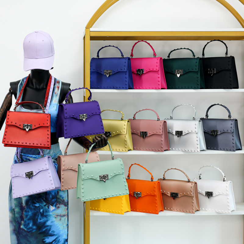 Fashion designer handbags famous brands matte pvc bag rivet jelly purse handbags for women purses and handbags