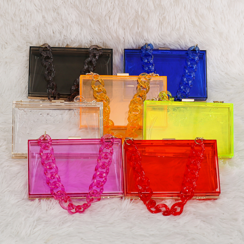 Ladies One Shoulder Crossbody Transparent Acrylic Handbag Chain Small Square Bag