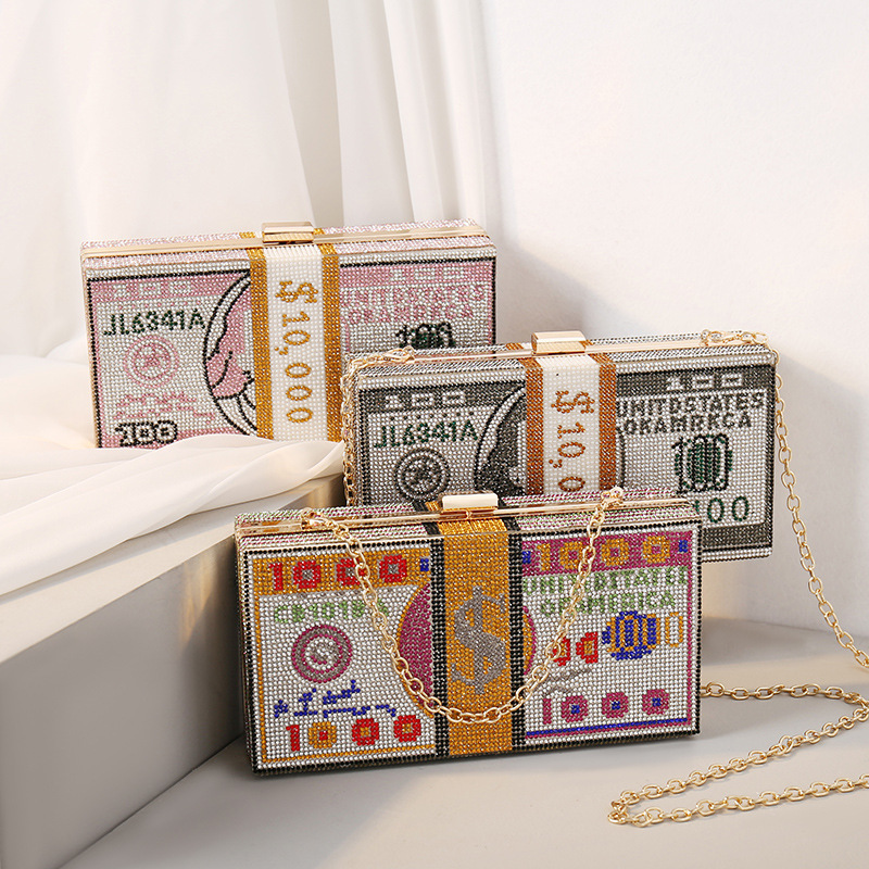 Wholesale Bling Glitter Purses Luxury Handbags Diamond Clutch Dollar Bags Money Purse Women Hand Bags