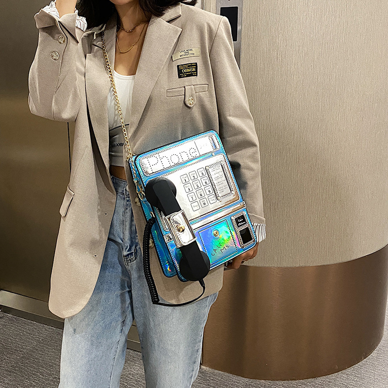New fashion creative laser simulation public phone purses corss body bags for women purses and handbag