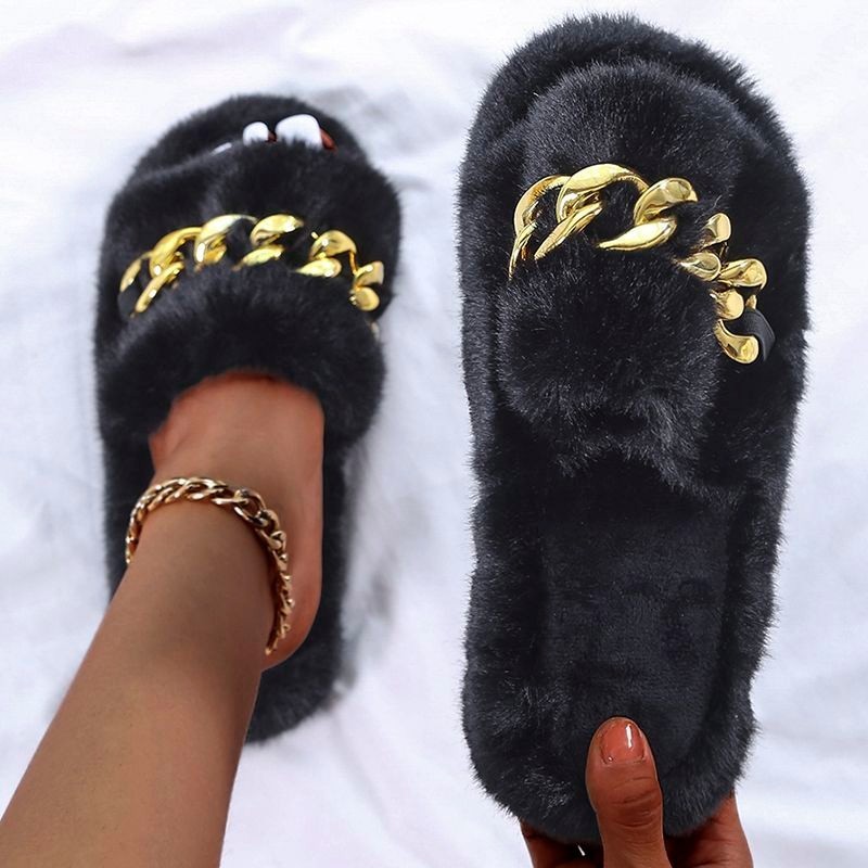 Wholesale Amazon Hot Sandals Women 2021 New European And American Flat Bottom Wool Metal Sexy Luxury Slippers