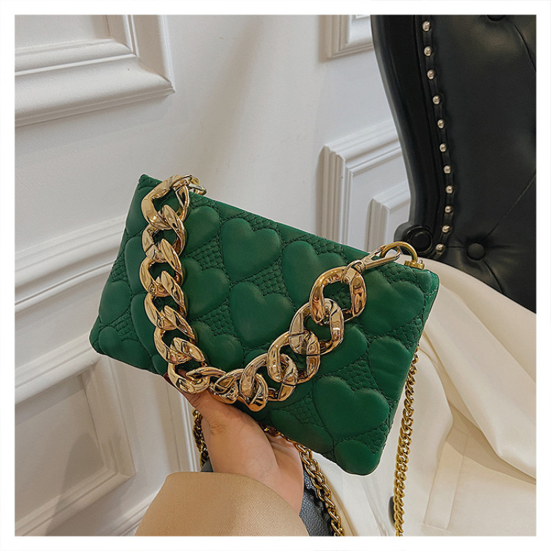 Euro-American Grid Thick Chain Portable Small Square Bag Pu Leather Ladies Handbags Ins Texturer Trend Messenger Handbags Ladies