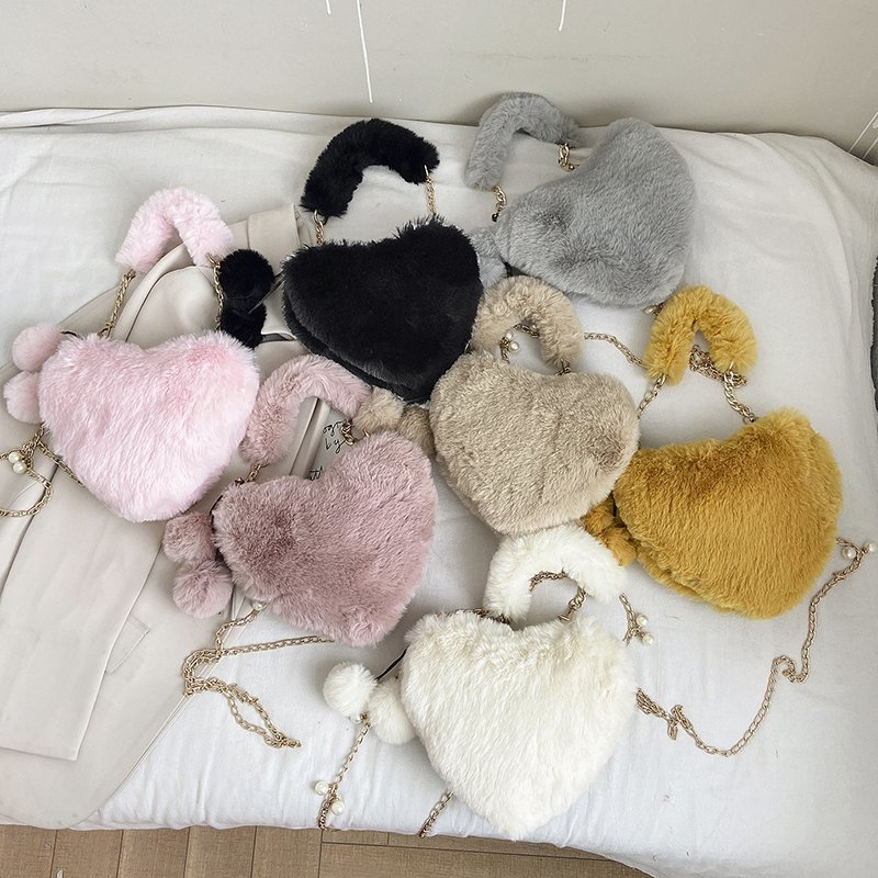 Fashion chain fur heart shape ladies women handbag designer handbags famous brands luxury handbags for women