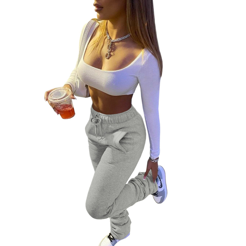 New Thickened Sweater Pants Women'S Sports Casual Pants Women'S Drawstring Pile Pile Pants Explosion Models With Pockets