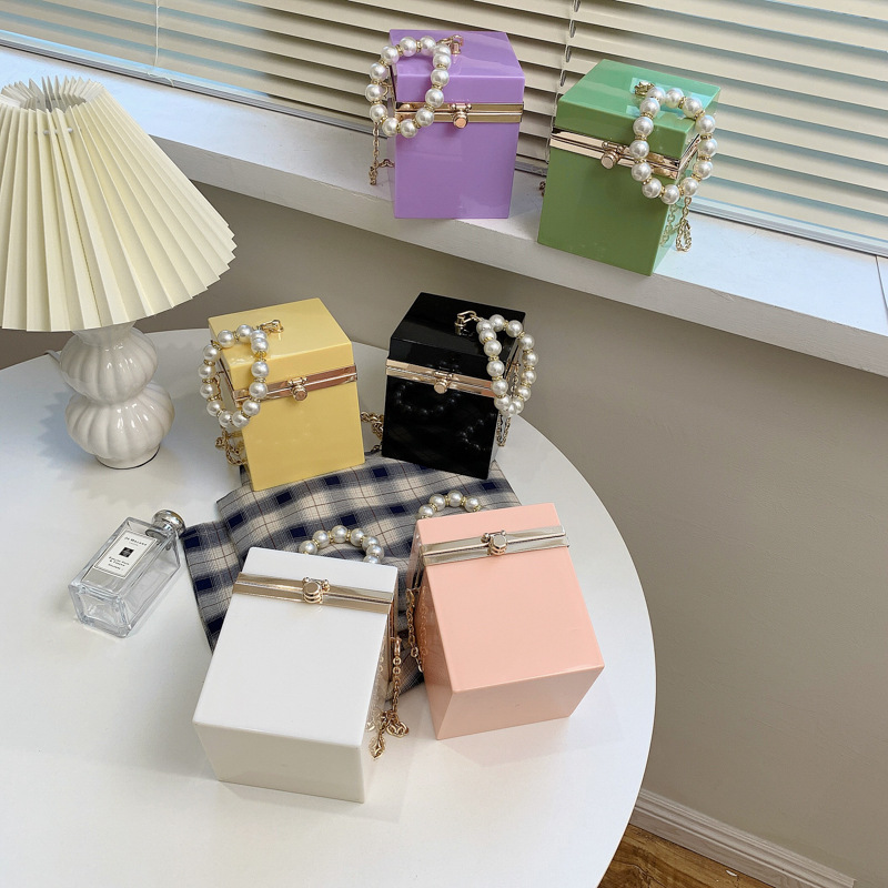 Popular Pearl Chain Acrylic Box Bag Fashion Shoulder Handbags Hand Bags Women Handbags Ladies Purse