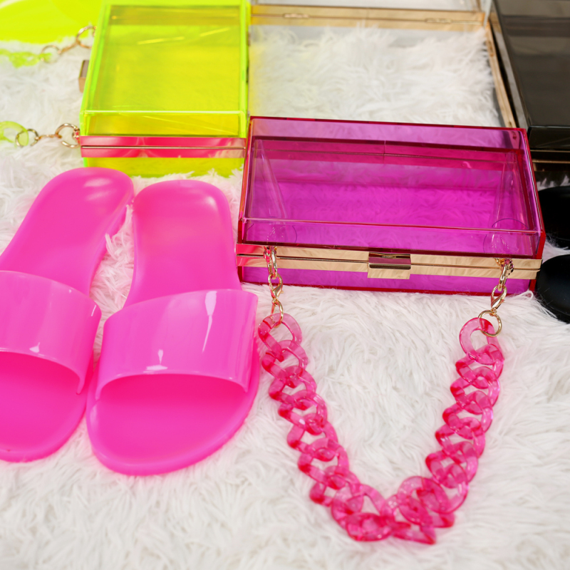Women's PVC Transparent Jelly Square Diagonal Shoulder Bag And Slippers Set