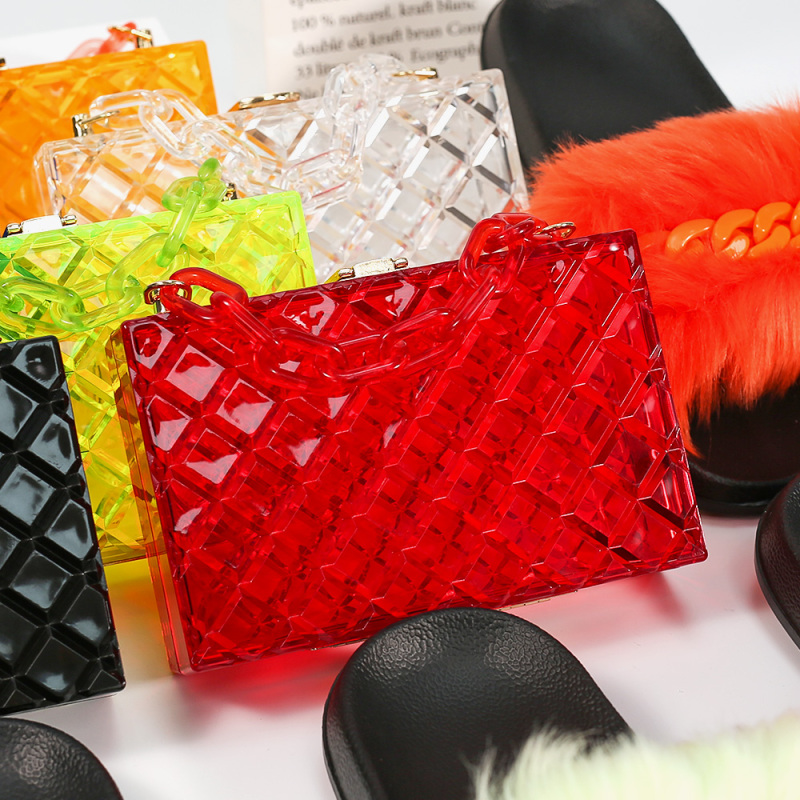 Plush Slippers And PVC Jelly Diagonal Women Square Bag
