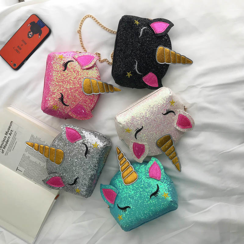 Summer Sequin Unicorn Chain Bag Cute Colorful Girls Mini Messenger Bag Kids Purses Handbag Purse Luxury Handbags for Women