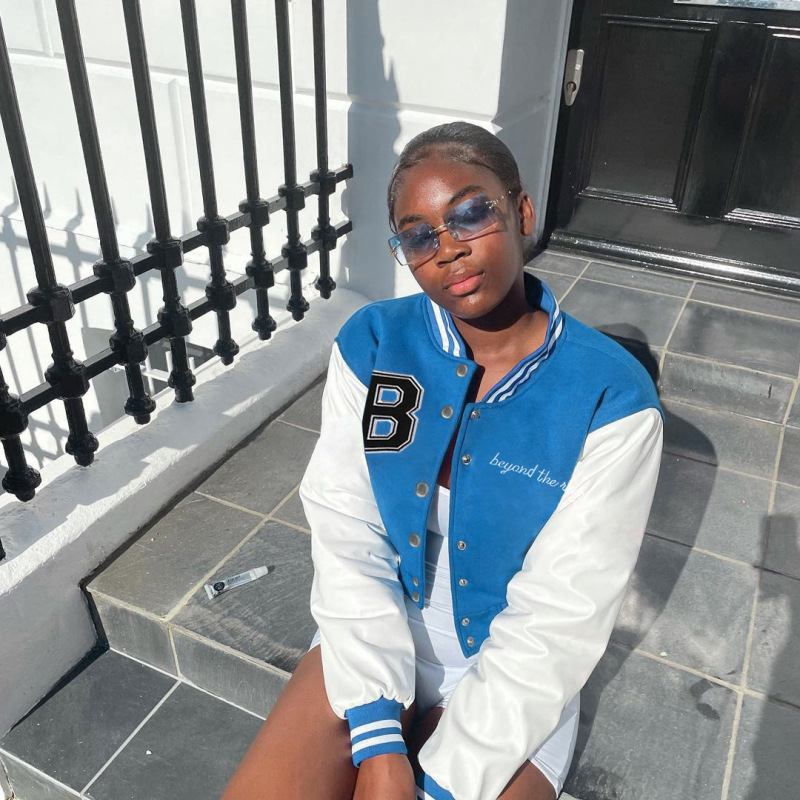 Color Matching Leather Sleeves Slim-Fit Stand-Up Collar Baseball Uniform Short Jacket Womenspring And Autumn Japanese Jacket