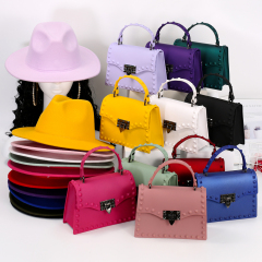 Solid Color Jazz Hat And Women's PVC Rivet Shoulder Handbag