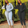 Amazon Hot Sale Autumn And Winter Euro-American Women'S Solid Color Suit Sports Two-Piece Suit