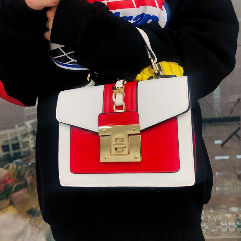  Women Pu Leather Crossbody Square Hardware Lock Bag 