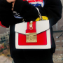  Women Pu Leather Crossbody Square Hardware Lock Bag 