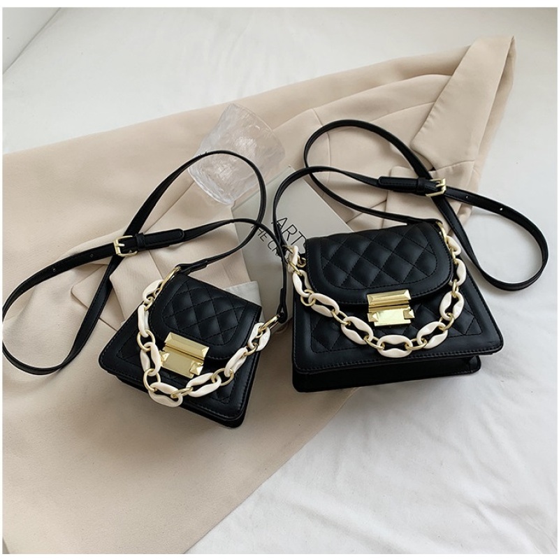 Lingge Leather Solid Color Diagonal One-Shoulder Picture Bag