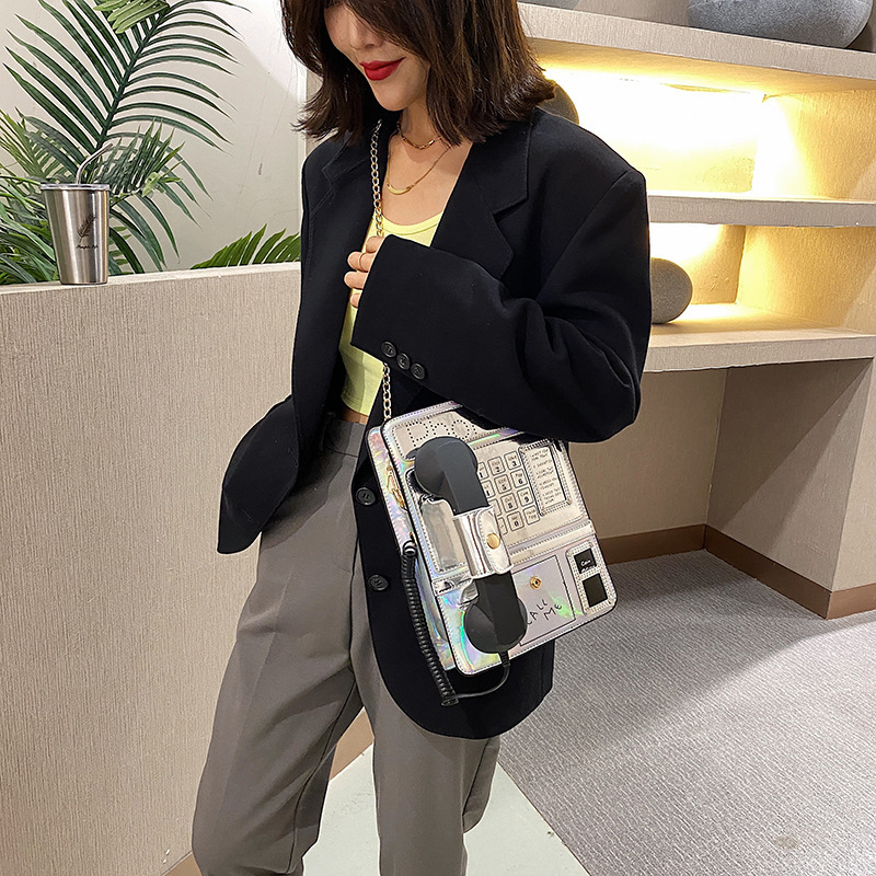 New fashion creative laser simulation public phone purses corss body bags for women purses and handbag