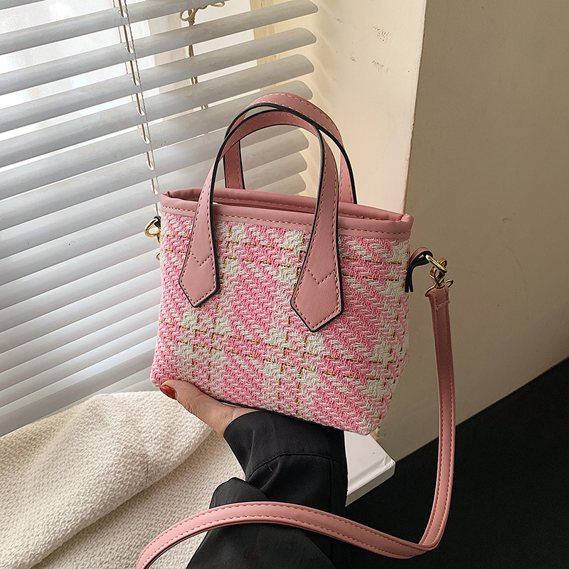 Checked Bucket Bag Woolen Wool Handbag Women's Bag